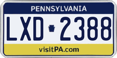 PA license plate LXD2388