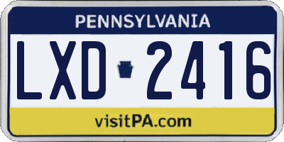 PA license plate LXD2416
