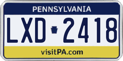 PA license plate LXD2418