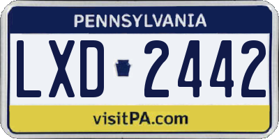 PA license plate LXD2442