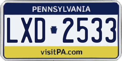PA license plate LXD2533