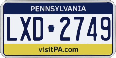 PA license plate LXD2749