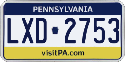 PA license plate LXD2753