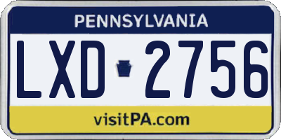 PA license plate LXD2756