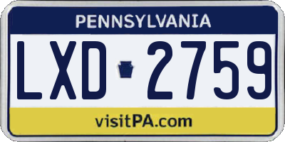 PA license plate LXD2759
