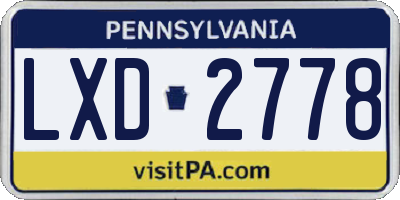 PA license plate LXD2778