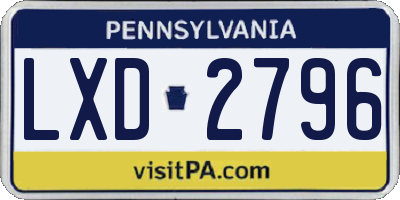PA license plate LXD2796