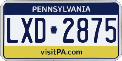 PA license plate LXD2875