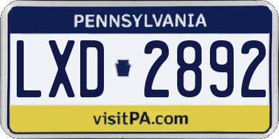 PA license plate LXD2892