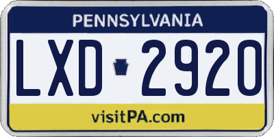 PA license plate LXD2920