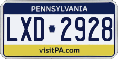 PA license plate LXD2928