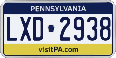 PA license plate LXD2938