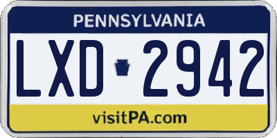 PA license plate LXD2942
