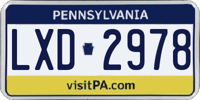 PA license plate LXD2978