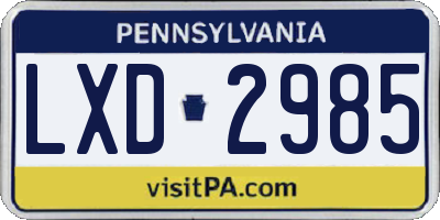 PA license plate LXD2985