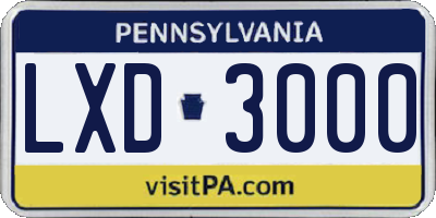 PA license plate LXD3000