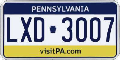 PA license plate LXD3007