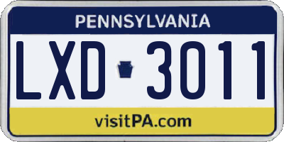 PA license plate LXD3011