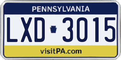 PA license plate LXD3015