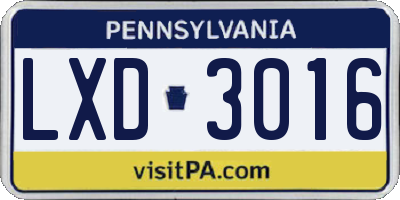 PA license plate LXD3016