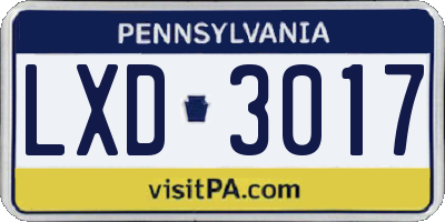 PA license plate LXD3017