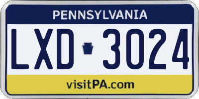 PA license plate LXD3024
