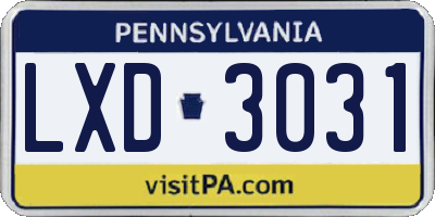 PA license plate LXD3031