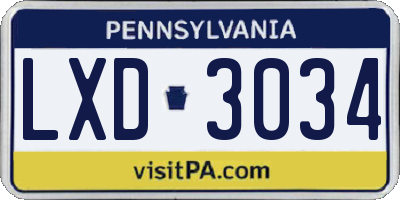 PA license plate LXD3034