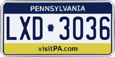 PA license plate LXD3036