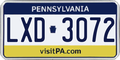 PA license plate LXD3072