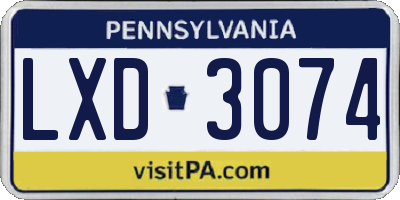 PA license plate LXD3074