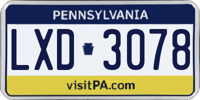 PA license plate LXD3078