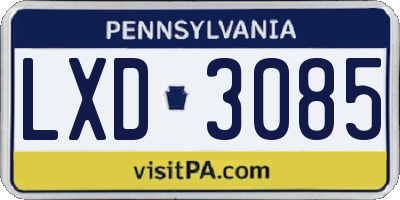 PA license plate LXD3085