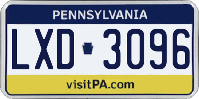 PA license plate LXD3096