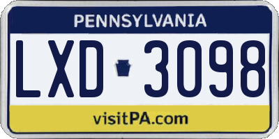 PA license plate LXD3098