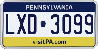 PA license plate LXD3099