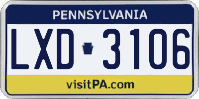 PA license plate LXD3106