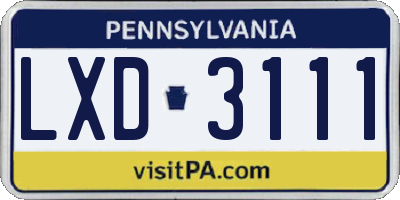 PA license plate LXD3111