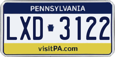 PA license plate LXD3122