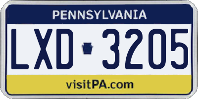 PA license plate LXD3205