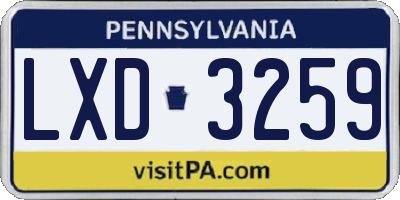 PA license plate LXD3259