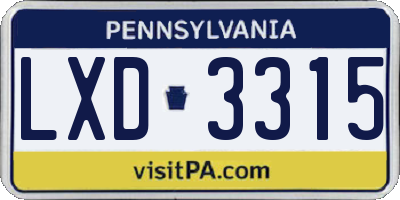 PA license plate LXD3315