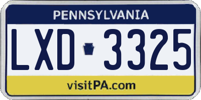 PA license plate LXD3325