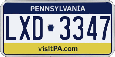 PA license plate LXD3347