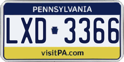 PA license plate LXD3366