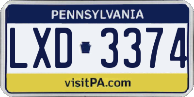 PA license plate LXD3374