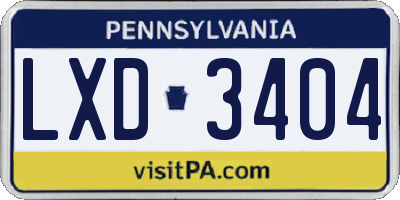 PA license plate LXD3404
