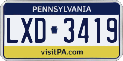 PA license plate LXD3419