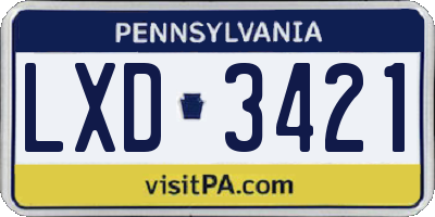 PA license plate LXD3421