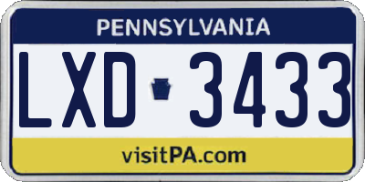 PA license plate LXD3433